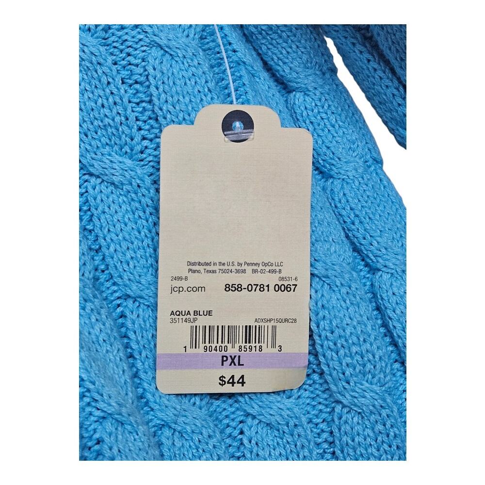 NEW St. John's Bay Petite Cable Knit V-Neck Sweater Aqua Blue PXL - Picture 5 of 6